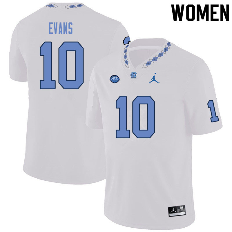 Women #10 Desmond Evans North Carolina Tar Heels College Football Jerseys Sale-White